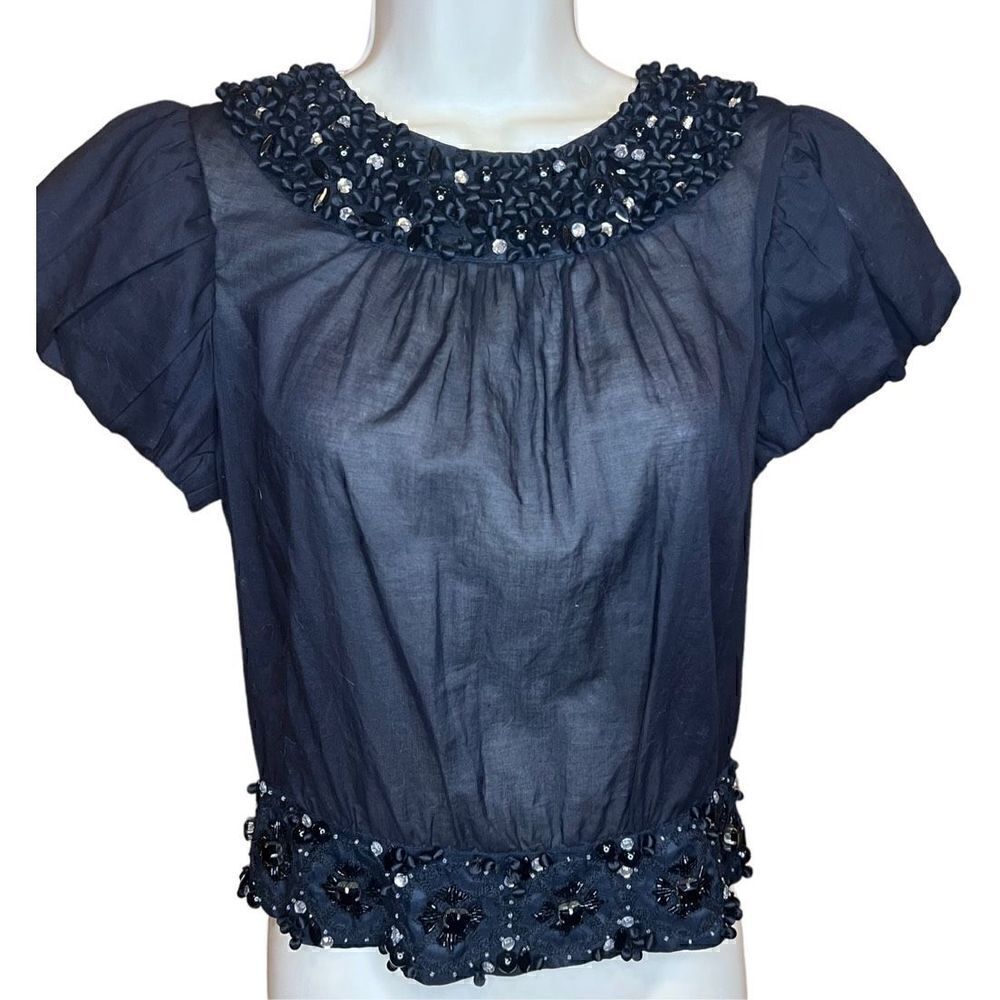Diane Von Furstenberg 100% Cotton Black Embellished Top NWT Size 6